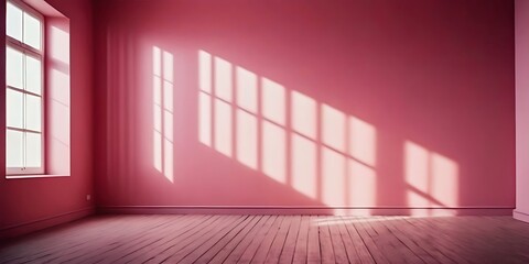 Fototapeta premium Original Background Image Featuring an Empty Space in Pink Tones, with a Play of Light and Shadow Casting Intriguing Patterns on the Wall and Floor. Perfect for Design or Creative Work.