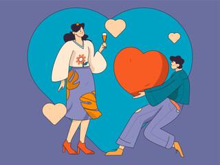 Happy Valentine's Day flat character vector concept business hand drawn illustration
