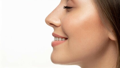 Glamorous woman with stunning makeup, isolated against a white backdrop. Capturing pure beauty