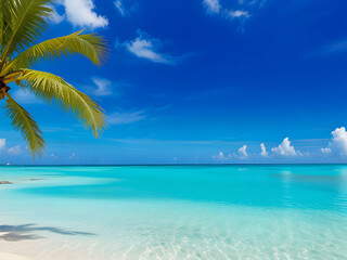 Resting in the sea with palm trees, paradise scenery