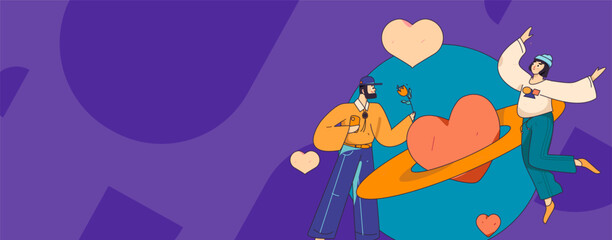 Happy Valentine's Day flat character vector concept business hand drawn illustration
