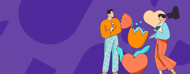 Happy Valentine's Day flat character vector concept business hand drawn illustration
