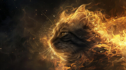 A cat engulfed in mystical flames, exuding an aura of enchantment