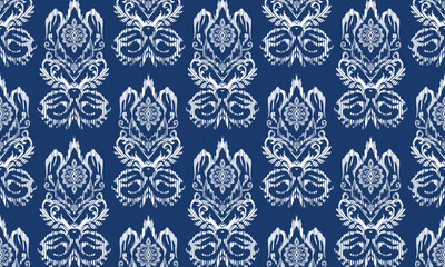Hand draw Ikat paisley embroidery.geometric ethnic oriental pattern traditional.Aztec style abstract vector illustration.  blue background.great for textiles, banners, wallpapers.
