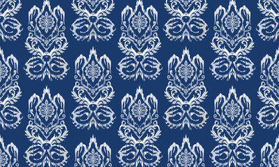 Hand draw Ikat paisley embroidery.geometric ethnic oriental pattern traditional.Aztec style abstract vector illustration.  blue background.great for textiles, banners, wallpapers.