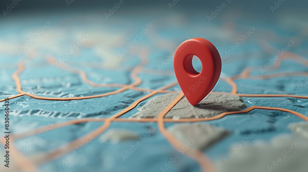 Aufkleber 3d close-up of a red location pin on a map representing gps navigation, travel destinations, and pin