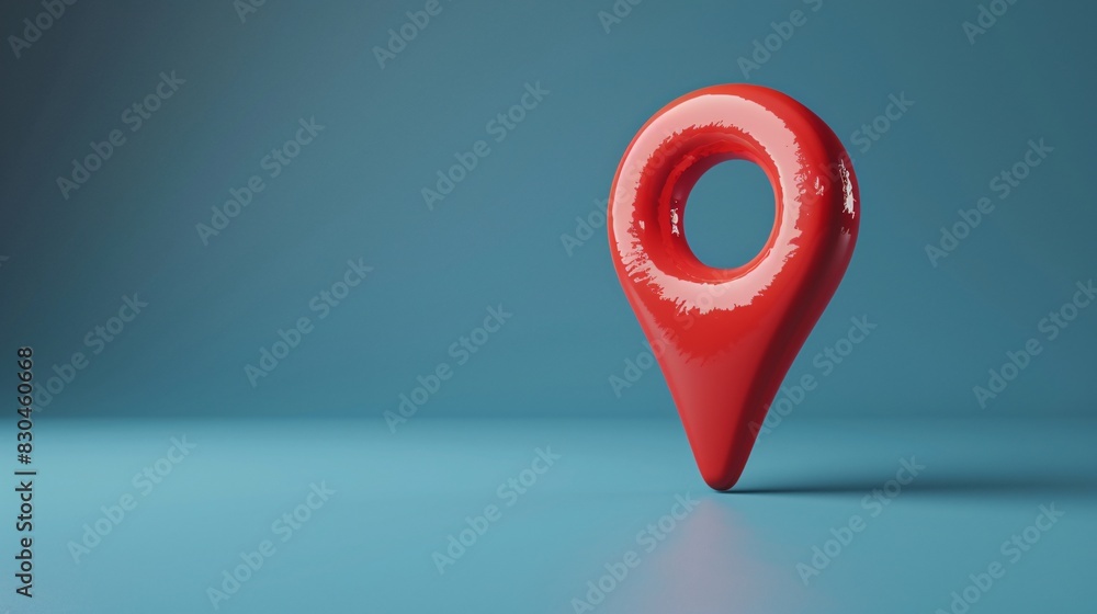 Poster 3d modern red map location pin on a blue background. 3d rendered navigation marker symbolizing gps, 