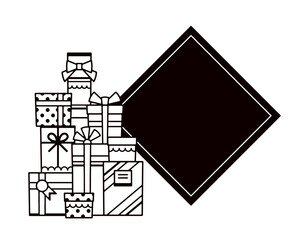 Illustration of many piles of presents and title space