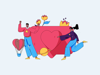 Happy Valentine's Day flat character vector concept business hand drawn illustration
