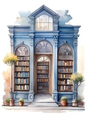 Bookstore Store Shop Watercolor Art