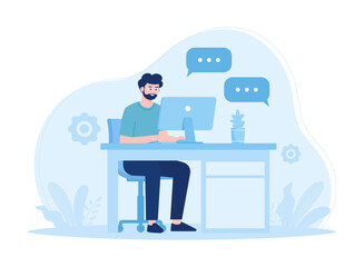 Customer support working in a call center concept flat illustration