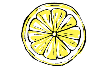 筆タッチのシンプルなレモンの輪切りのイラスト