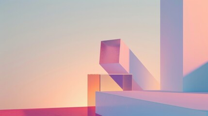 Fototapeta premium Visually Stunning Minimalistic Architecture Desktop Wallpaper: Impactful Shapes, Lines, and Colors Conveying Beauty of Minimalism with Abstract Cubes, Rectangles, Triangles, and Subtle Textures