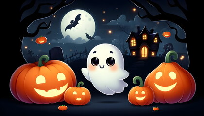 This enchanting Halloween-themed background captures the essence of the spooky season with its vibrant yet eerie composition. 