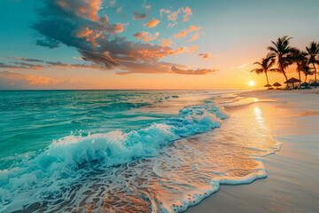 Tropical Summer sea Landscape with Sun Rays and Bokeh Generative AI