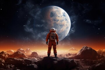 Fototapeta premium Moon astronomy astronaut outdoors.