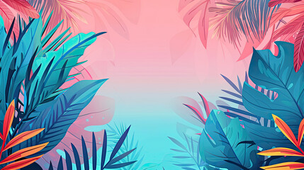 Colorful Tropical Leaves Illustration with Soft Gradient Background generated with AI