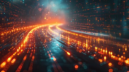 Futuristic Technology Network: Abstract Digital Data Highway with Light Trails