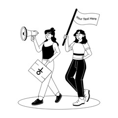 Editable glyph illustration of feminist rally 