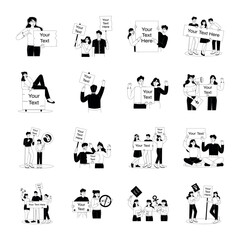 Set of People with Placards Glyph Illustrations

