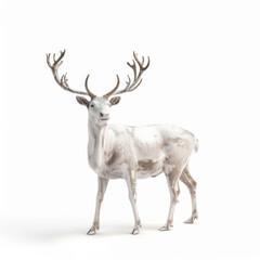Obraz premium Elegant White Deer with Majestic Antlers Standing Gracefully on a Seamless White Background, Symbolizing Purity