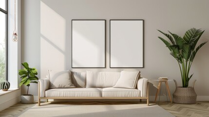 frame mockup with ISO a paper frame in wall in living room.