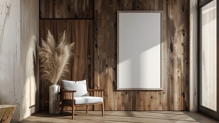frame mockup with ISO a paper frame in wall in living room.