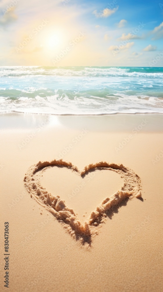 Wall mural Heart symbol on the sand in the beach nature outdoors ocean.