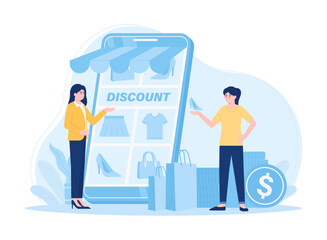 Online sales promotion concept flat illustration