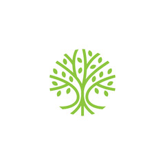 tree logo vector illustration, circle nature tree logo template