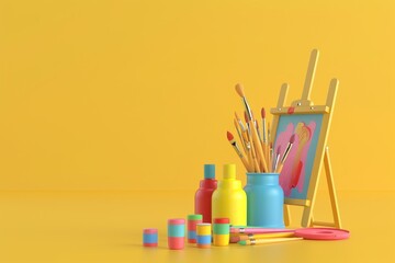 Obraz premium 3d illustration of drawing frames and painting equipment