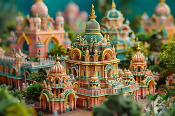 3d illustration of indian mughal architecture bokeh style background