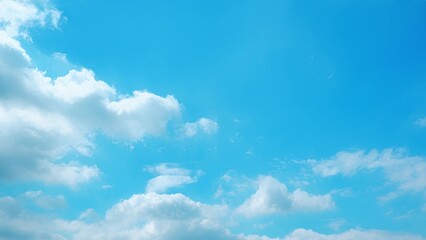 A bright blue sky with large, fluffy white clouds scattered across it. The vibrant blue and the contrast of the white clouds create a peaceful and serene atmosphere. Cloud background.
