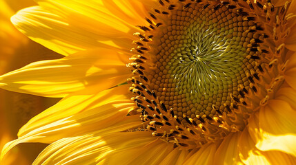 Close-up of a sunflower in full bloom, with light casting shadows and highlighting the vibrant yellow petals and intricate center.