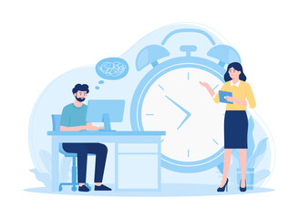 Time management people work concept flat illustration