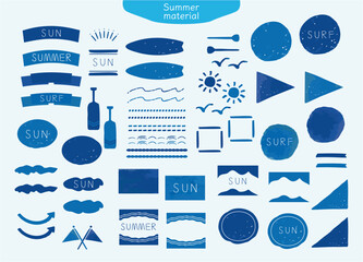 爽やかな夏の海のイメージ タイトルフレームセット ブルーやネイビーの素材