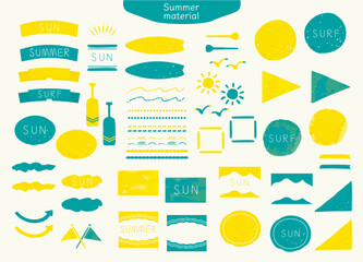 夏の海のイメージ タイトルフレームセット 黄色や緑のカラフルな素材