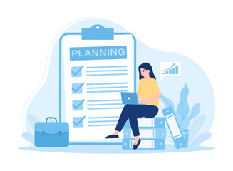 Business planning working woman concept flat illustration
