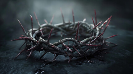 Crown of thorns and the royal crown. Show Jesus' suffering through the thorns and His victory through the crown.