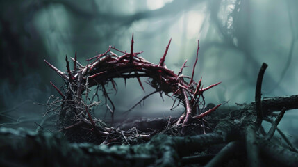 Crown of thorns into a royal crown. Emphasize Jesus' trials and crucifixion with the thorns and His resurrection with the crown.