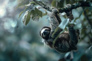 A Sloth&rsquo;s Contemplative Stare Amidst Dense Jungle Vegetation