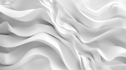 White wave-like forms create a seamless transition into a clean, minimalist background.