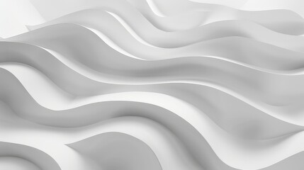 Minimalist design principles are illustrated by seamless white waves merging into a clean background.