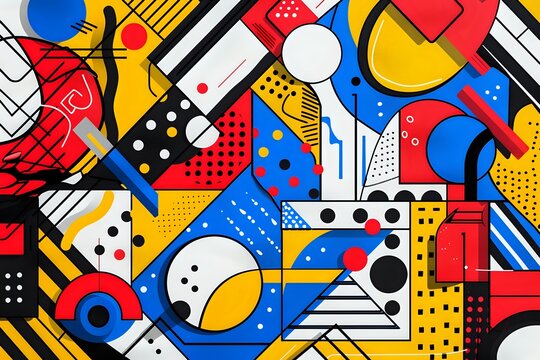 Vibrant Geometric Abstract Art with Bold Primary Colors and Dynamic Shapes