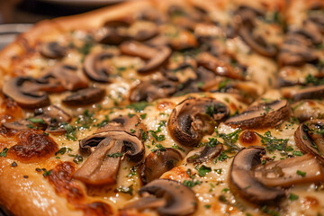 Mushroom Pizza with assorted mushrooms like cremini, shiitake, and portobello.