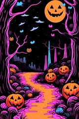 Halloween spooky castle purple illustration. AI generated image by rawpixel.