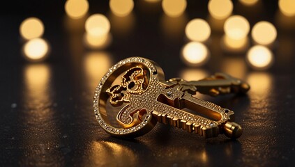 golden key in keyhole