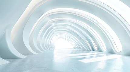 Minimalist architectural composition with clean white surfaces and organic curves, creating a sense of harmony and balance in the design aesthetic.