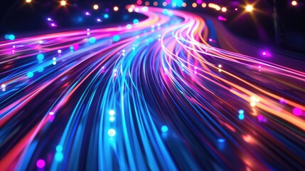 Dynamic high-speed data network with slick, glossy, and glowing lines of light