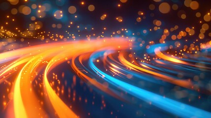 Dynamic high-speed data network with slick, glossy, and glowing lines of light